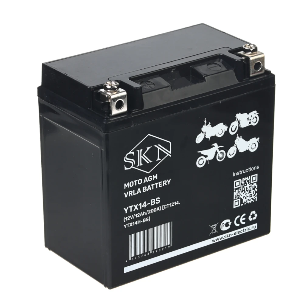 Аккумулятор стартерный для мототехники SKN YTX14-BS (12V/12Ah/200A ) [CT 1214,YTX14H-BS]